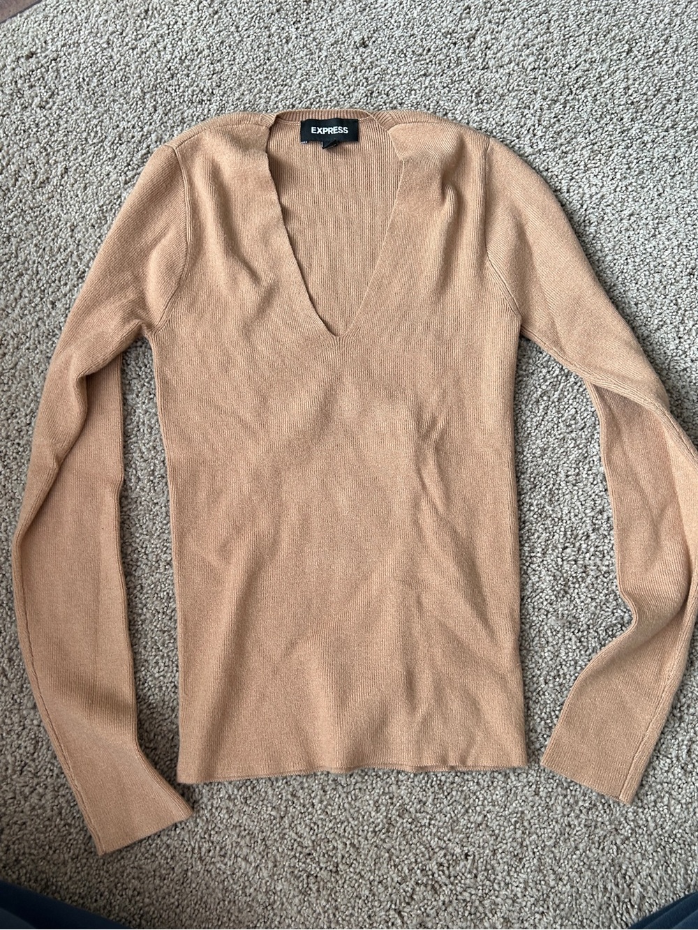 NWOT Express camel stretch knit vneck
